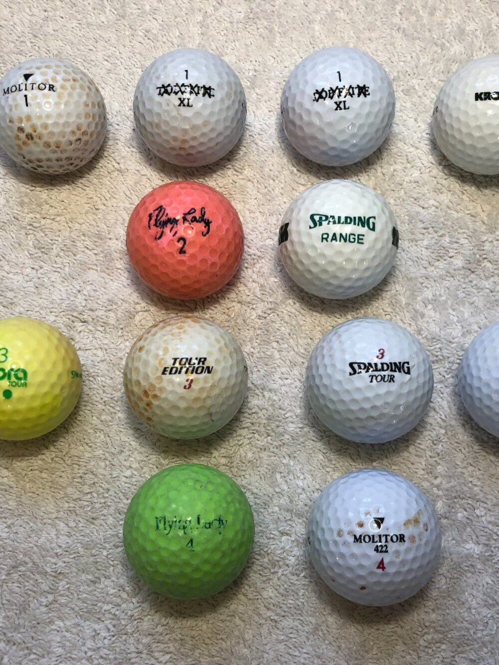 13 Vintage Spalding Golf Balls Molitor Kro-Flite Flying Lady Tour XL Used